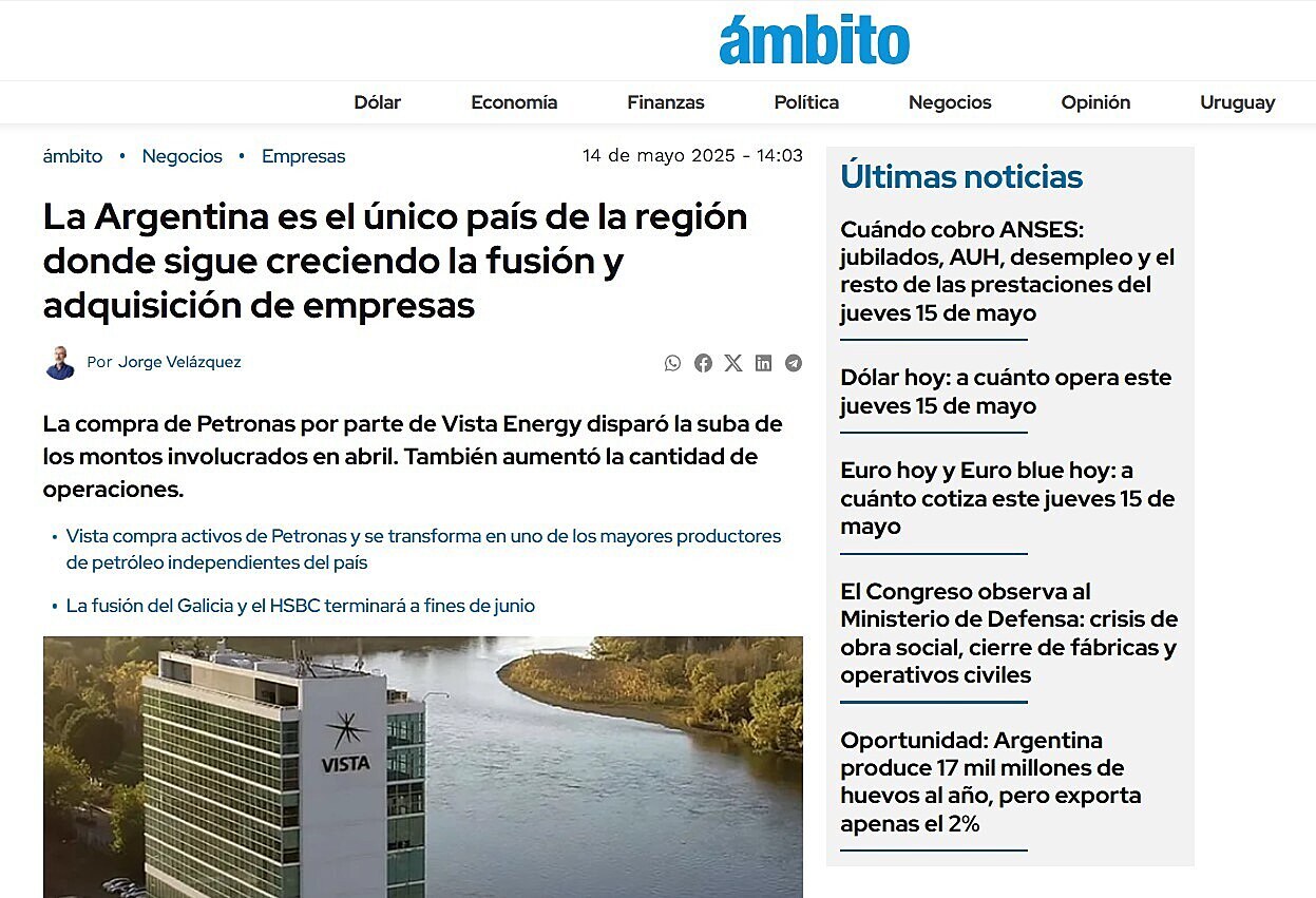 La Argentina es el nico pas de la regin donde sigue creciendo la fusin y adquisicin de empresas